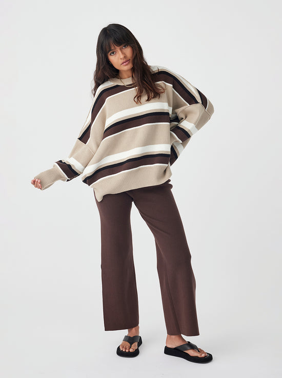 Arcaa Movement - Harper Stripe Organic Knit Sweater - Taupe, Chocolate, Cream & Black