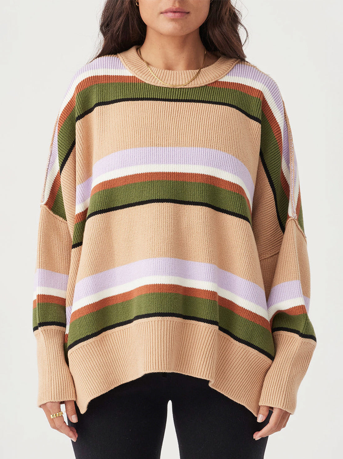 Arcaa Movement - Harper Stripe Organic Knit Sweater - Honey, Lilac & Cream