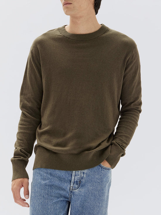 Assembly - Mens Cotton Cashmere Long Sleeve Sweater - Pea Marle