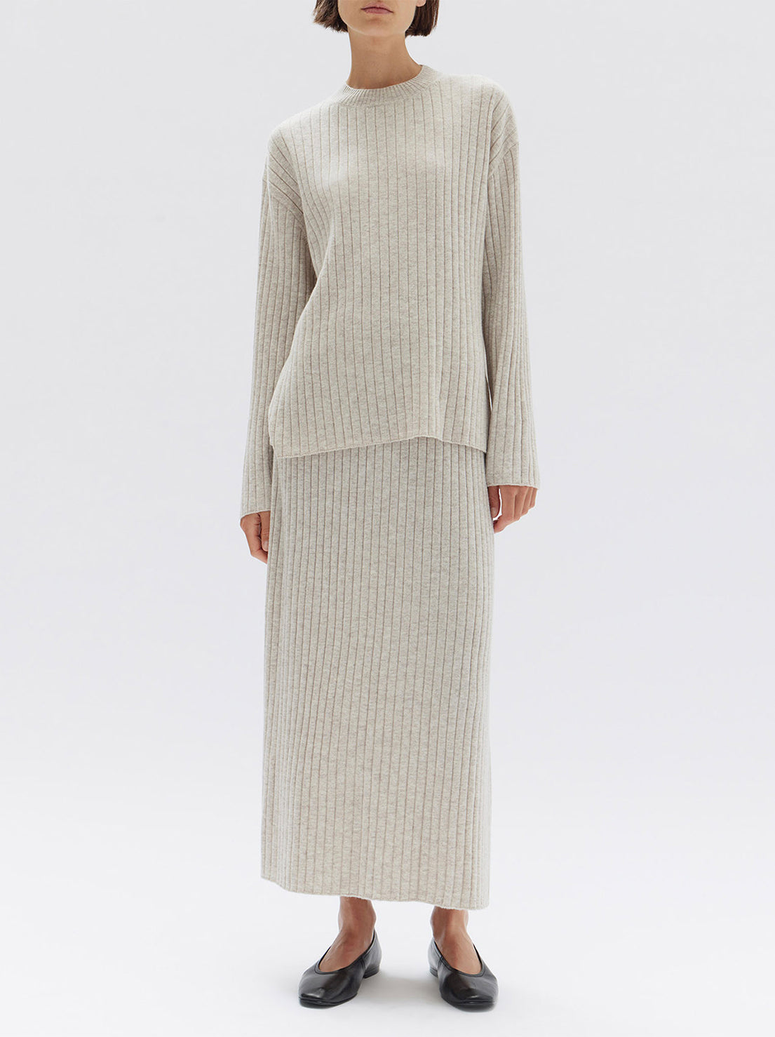 Assembly - Wool Cashmere Rib Skirt - Oat Marle