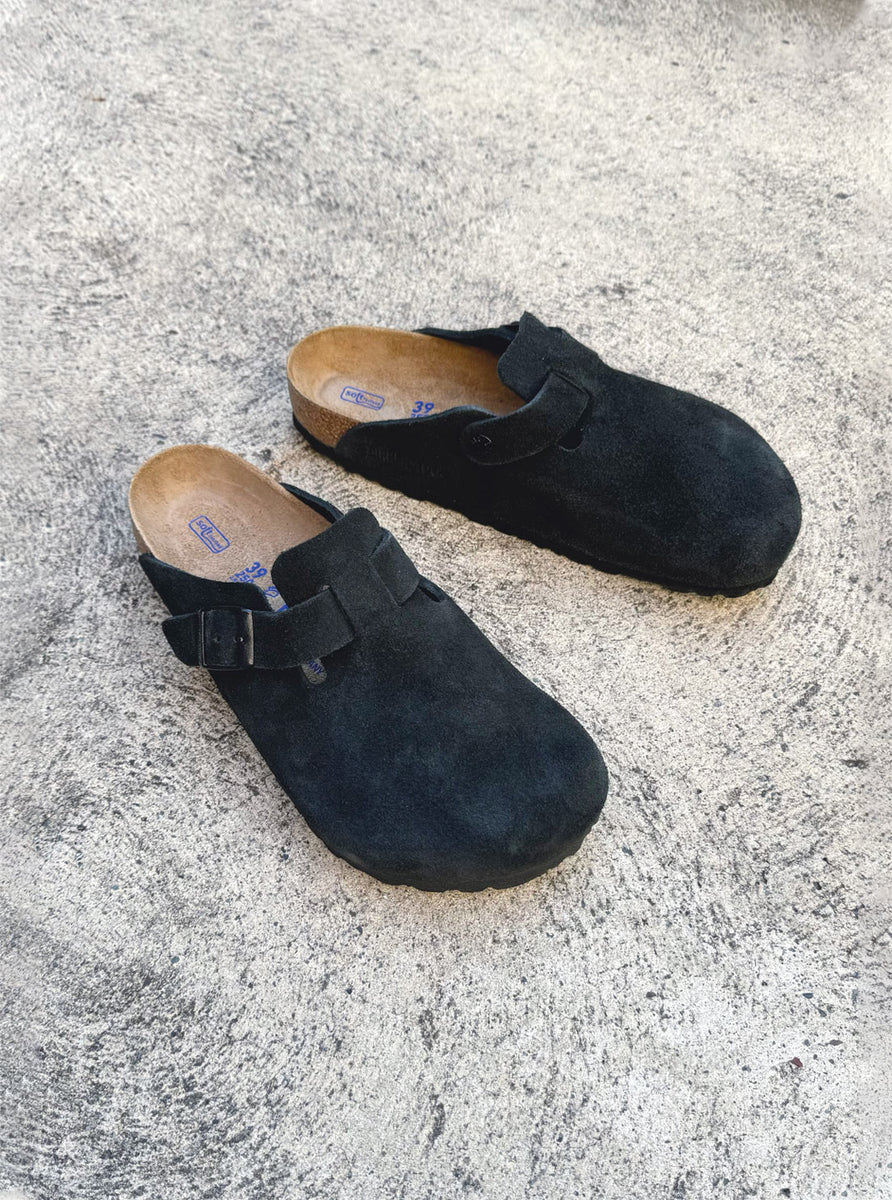 Birkenstock - Boston - Suede SFB - Black - Regular – Abicus