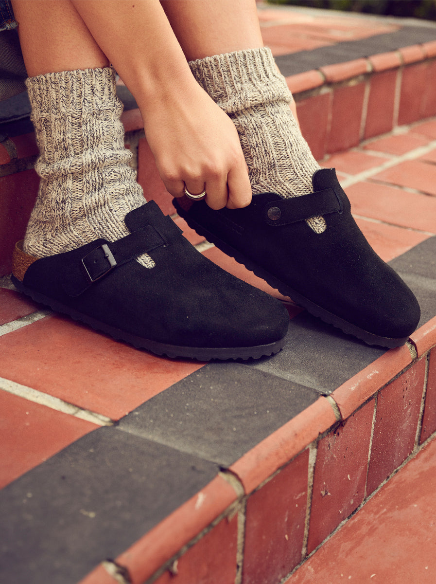 Birkenstock - Boston - Suede SFB - Black - Regular – Abicus