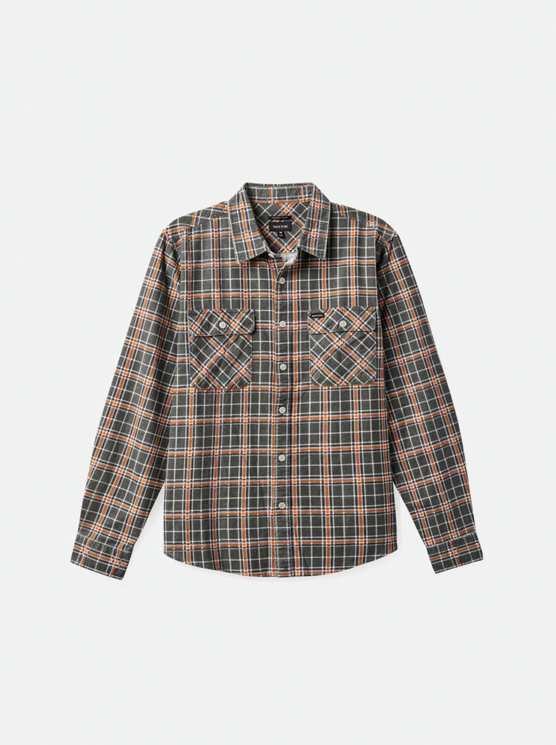 Brixton - Bowery Summer Weight L/S Flannel - Charcoal / Burnt Orange / Off White
