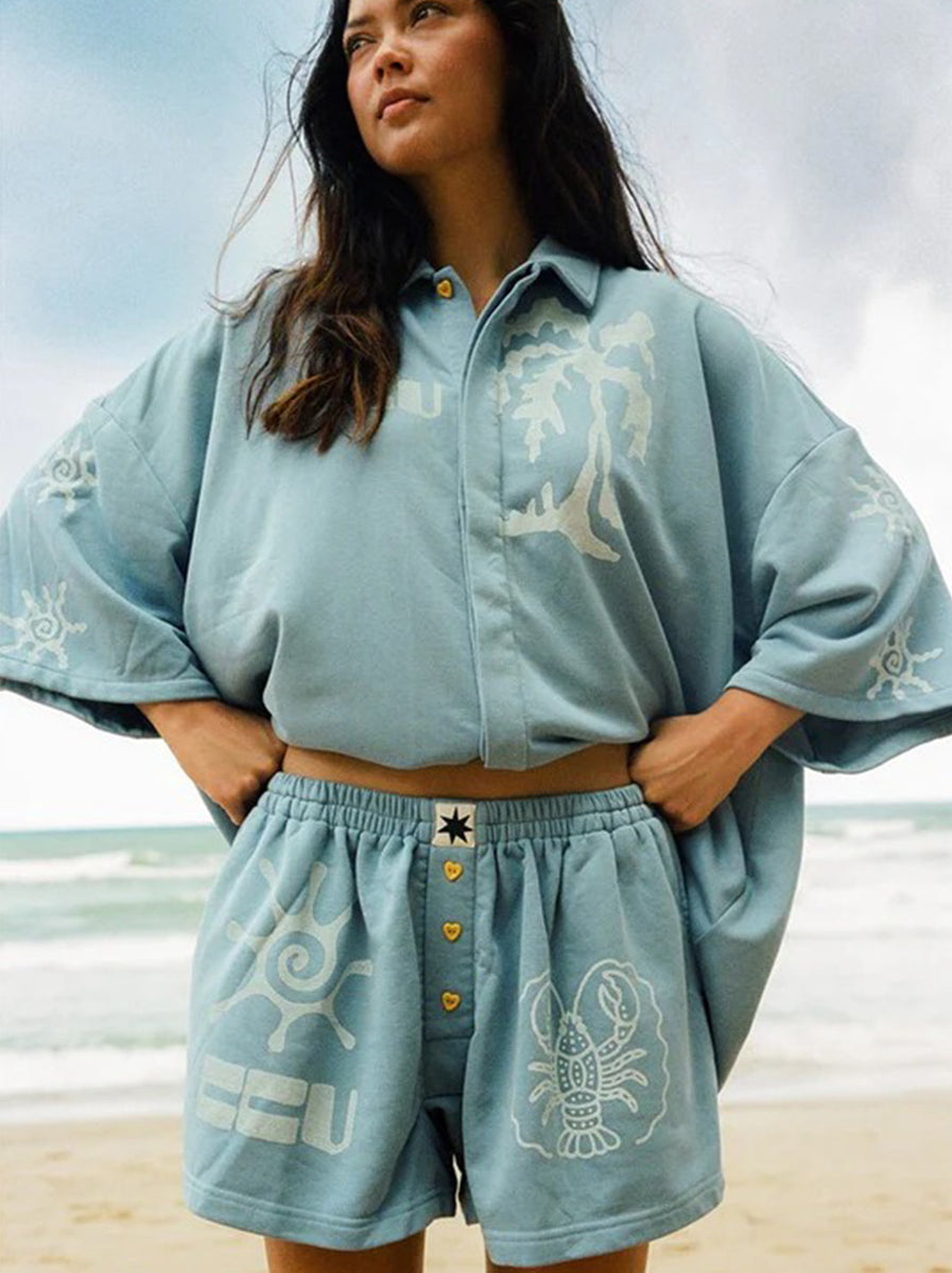 Ciao Ciao Vacation Palm Bungalow Shirt Blue Abicus — free download