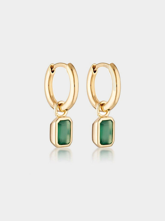 Linda Tahija - Gemme Huggie Earrings - Gold Plated - Green Onyx