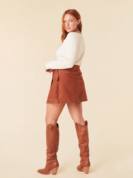 Spell - Rider Suede Wrap Mini Skirt - Tobacco