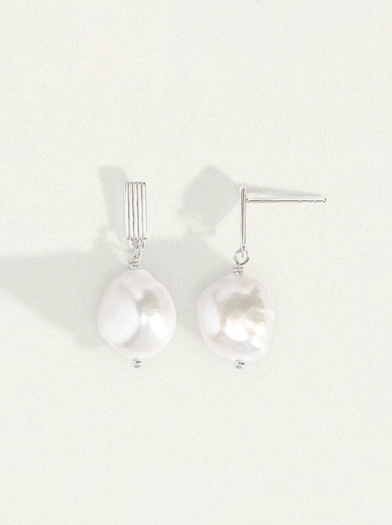 Temple of the Sun - Baroque Pearl Earrings - Silver