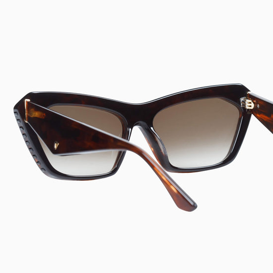 Valley - Piaf Sunglasses - Tobacco Tort Frame / Black Swarovski Crystals / Gold Metal Trim / Light Brown Lens