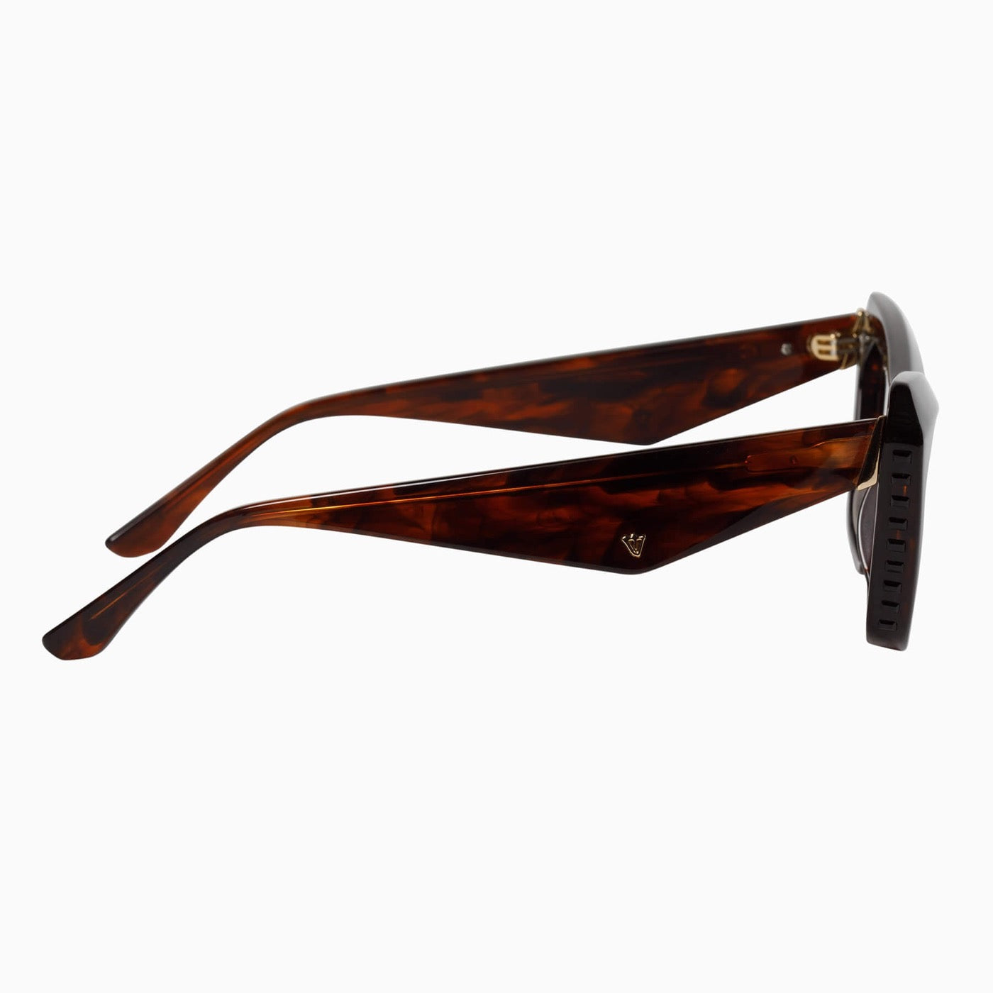 Valley - Piaf Sunglasses - Tobacco Tort Frame / Black Swarovski Crystals / Gold Metal Trim / Light Brown Lens