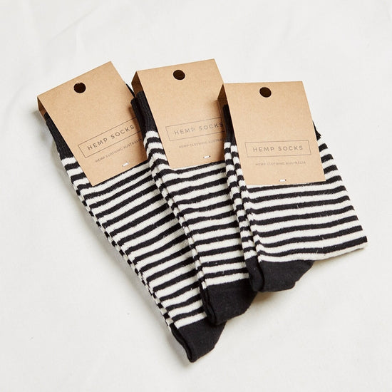 Hemp Clothing Australia - Daily Socks Thin - Black/Natural Stripe