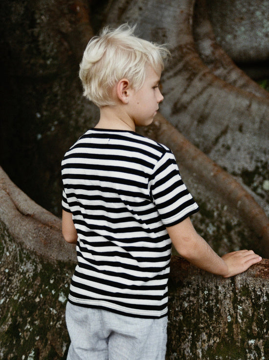 Hemp Clothing Australia - Kids Tee - Black/White Stripe