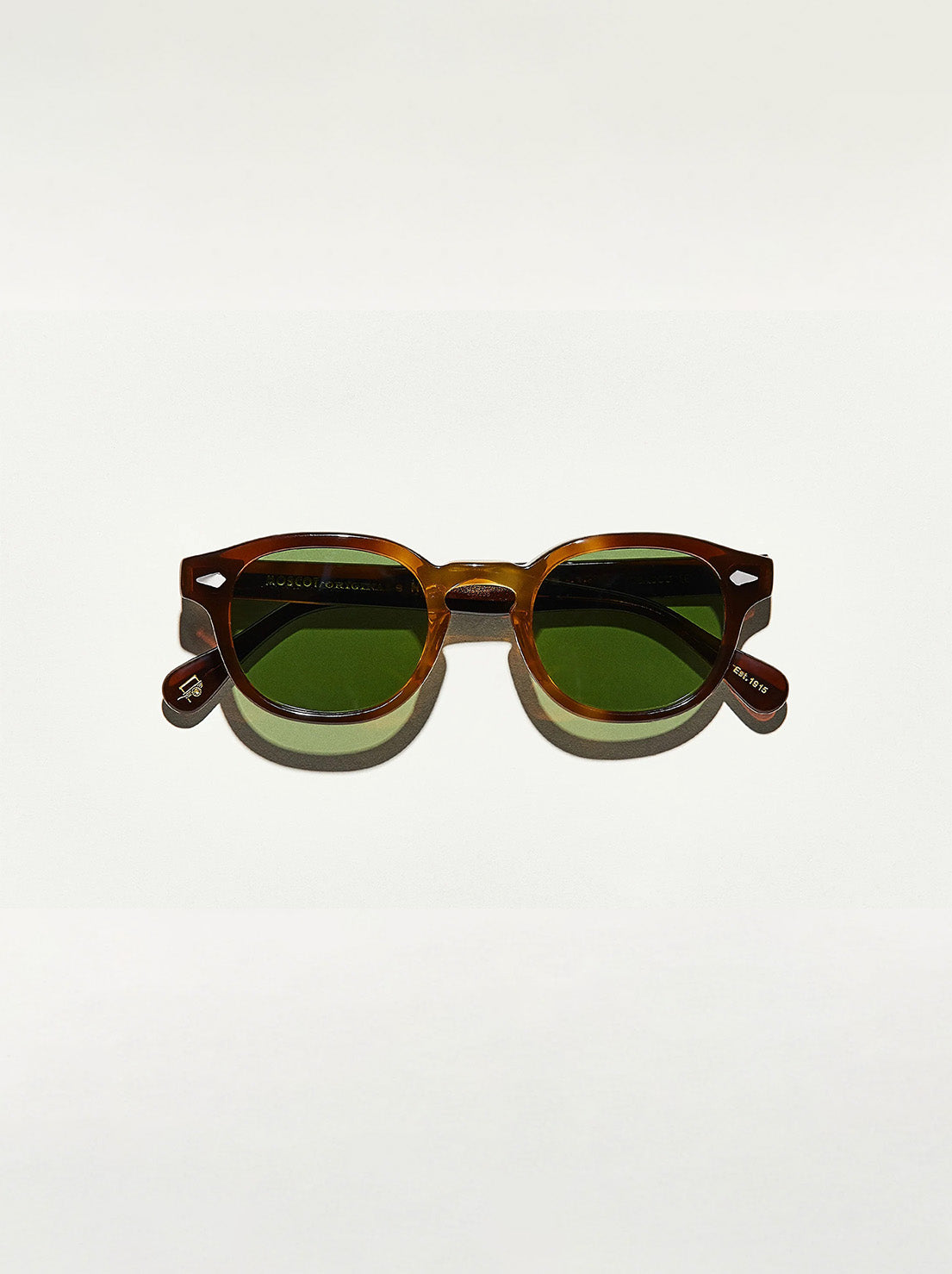 Moscot - Lemtosh Sunglasses in Tobacco 46 (Reg) - Calibar Green Lens
