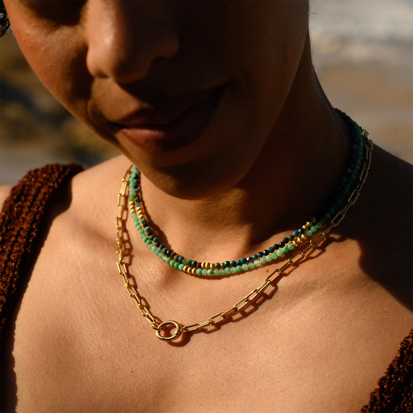 Linda Tahija - Mirage Necklace - Chrysoprase - Gold Plated