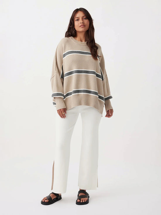 Arcaa Movement - Harper Stripe Organic Knit Sweater - Taupe, Cream & Dark Grey Marle