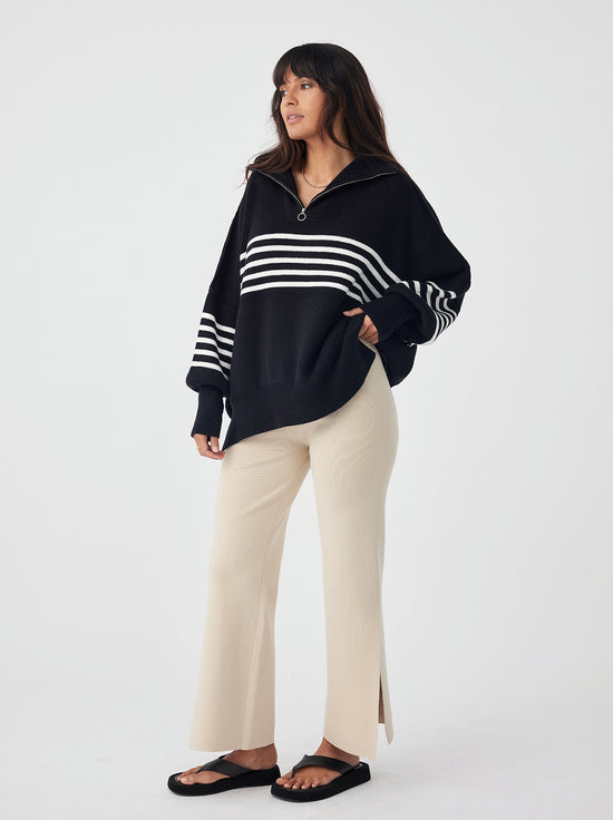 Arcaa Movement - London Zip Stripe Sweater - Black & Cream