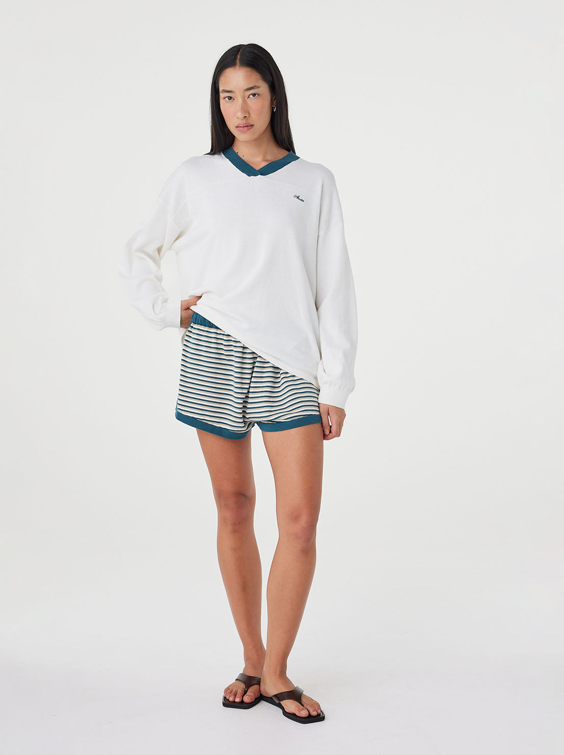Arcaa Movement - Netta Shorts - Teal Cream Stripe