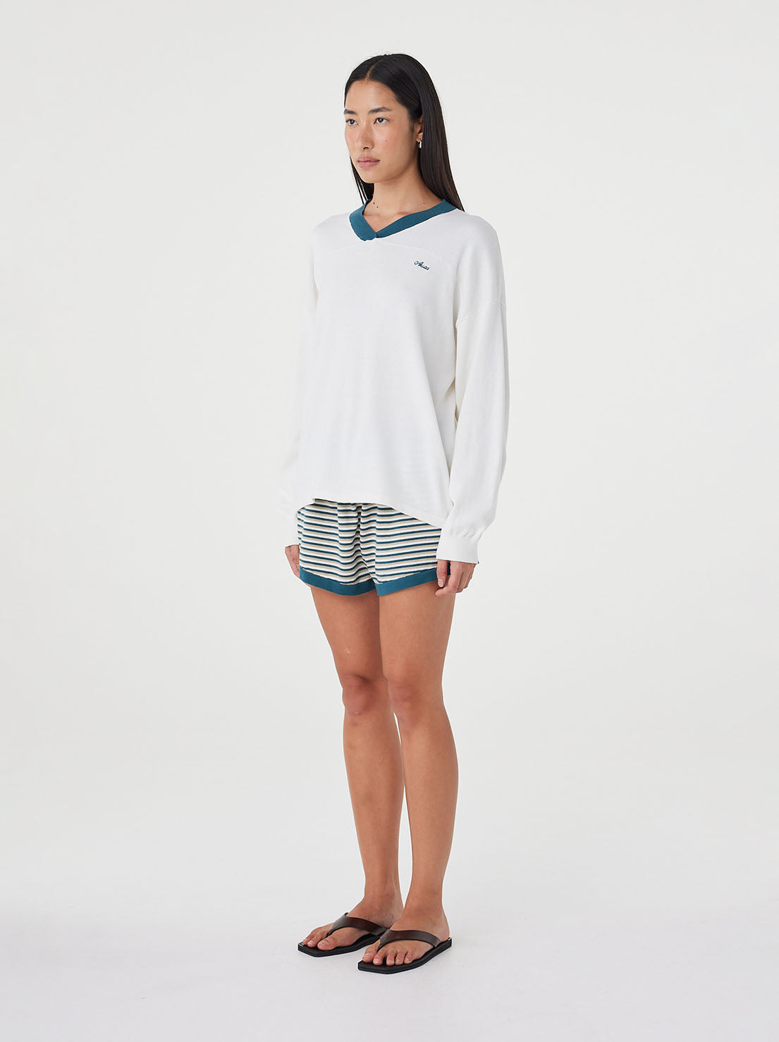 Arcaa Movement - Netta Shorts - Teal Cream Stripe
