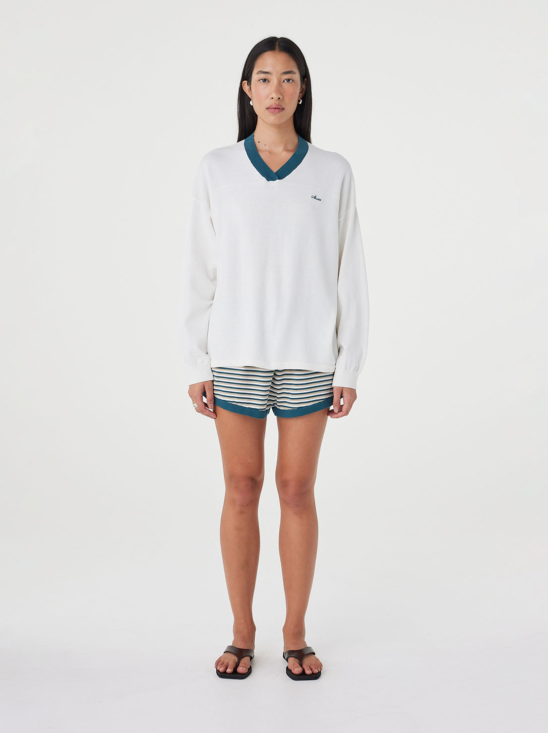 Arcaa Movement - Netta Shorts - Teal Cream Stripe