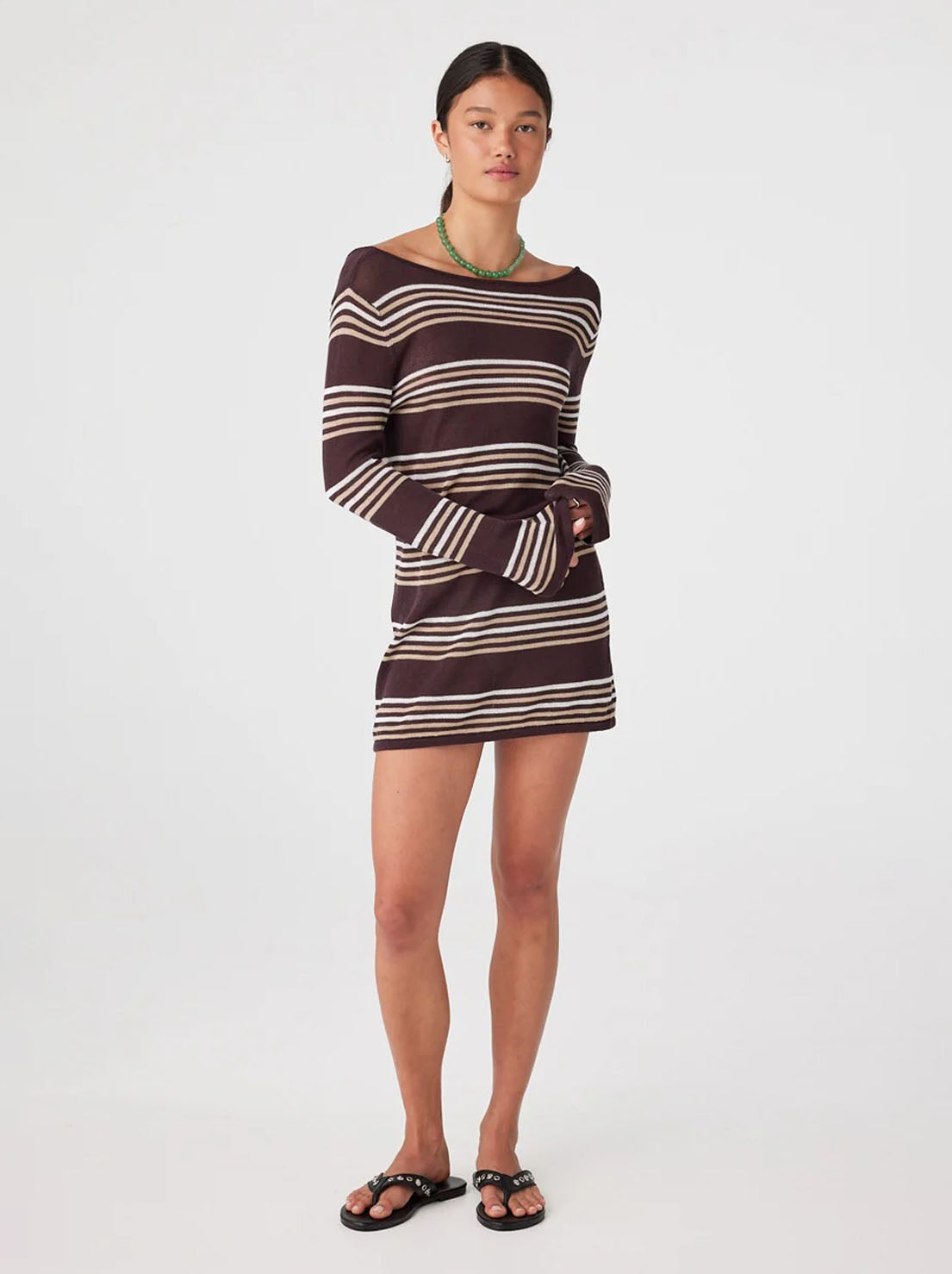 Arcaa Movement - Nia Long Sleeve Mini Dress - Espresso Stripe