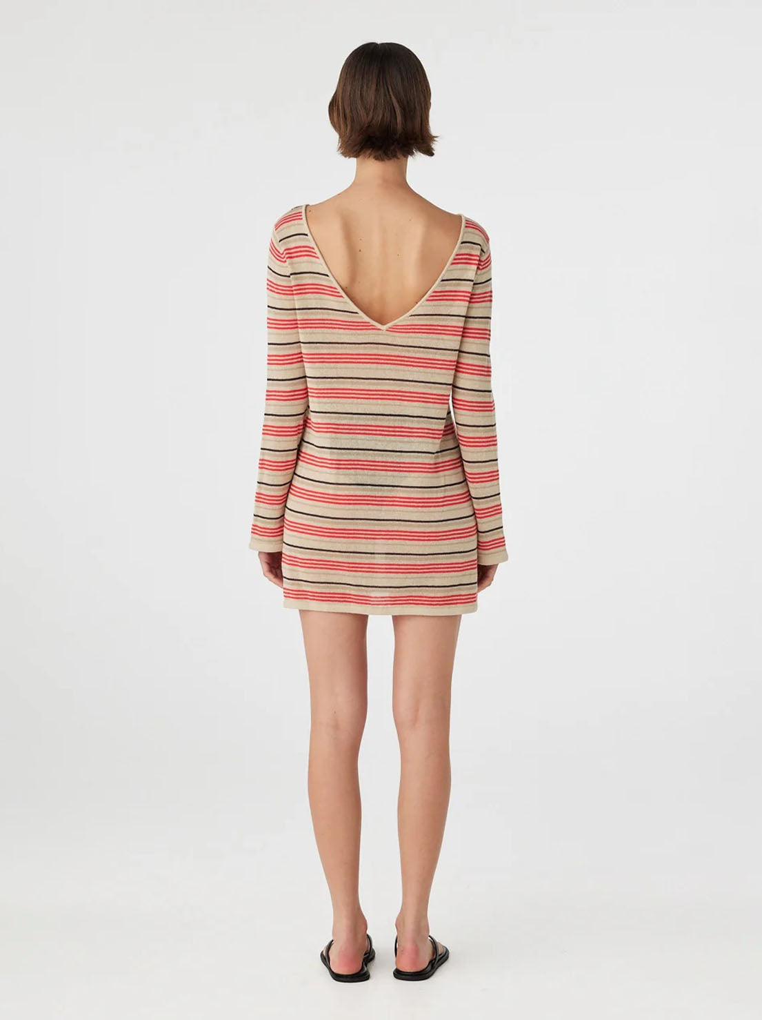 Arcaa Movement - Nia Long Sleeve Mini Dress - Flame & Taupe Stripe