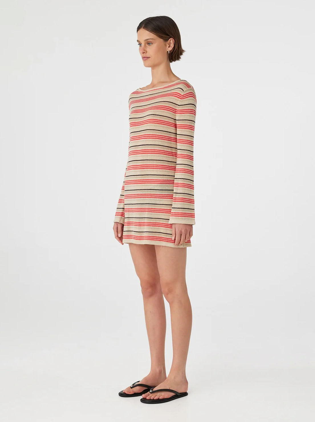Arcaa Movement - Nia Long Sleeve Mini Dress - Flame & Taupe Stripe
