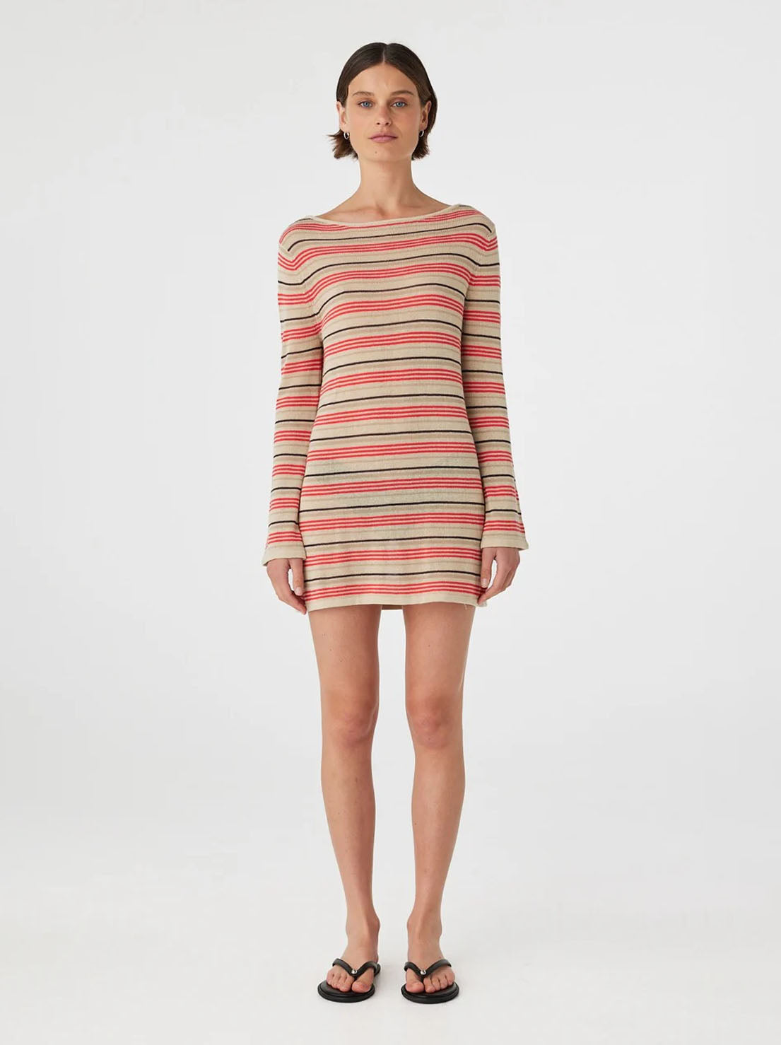 Arcaa Movement - Nia Long Sleeve Mini Dress - Flame & Taupe Stripe