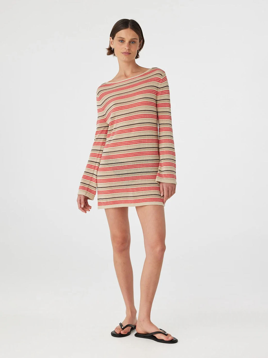 Arcaa Movement - Nia Long Sleeve Mini Dress - Flame & Taupe Stripe