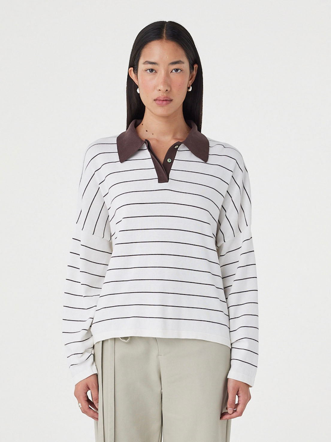 Arcaa Movement - Zia Tie Knit Jersey - Cream & Espresso Stripe