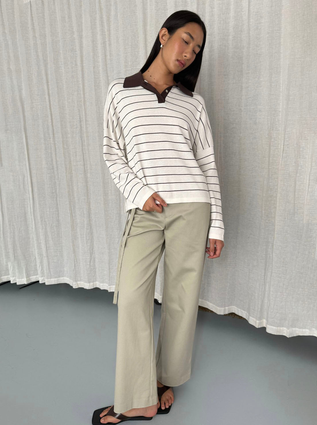 Arcaa Movement - Zia Tie Knit Jersey - Cream & Espresso Stripe