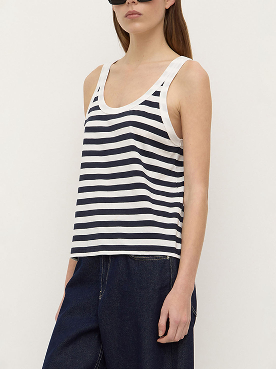 Assembly - Adria Stripe Jersey Tank - Antique White/Navy Stripe