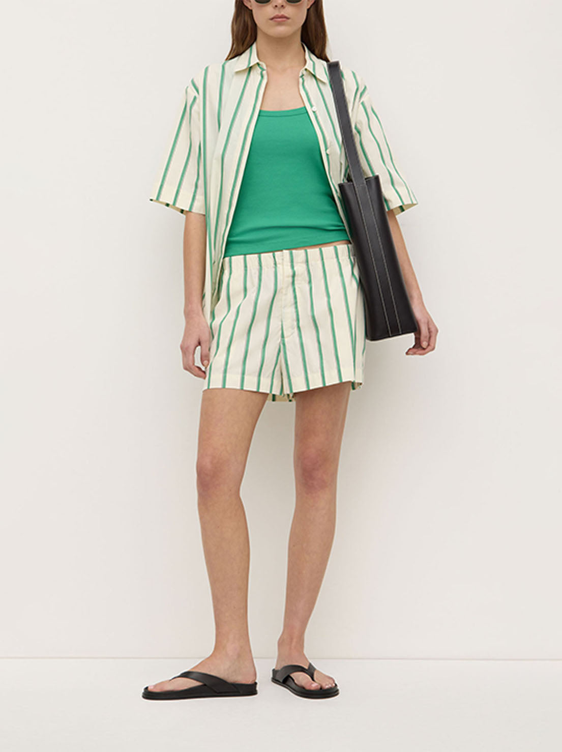Assembly - Agnes Stripe Short Sleeve Shirt - Butter / Bright Green