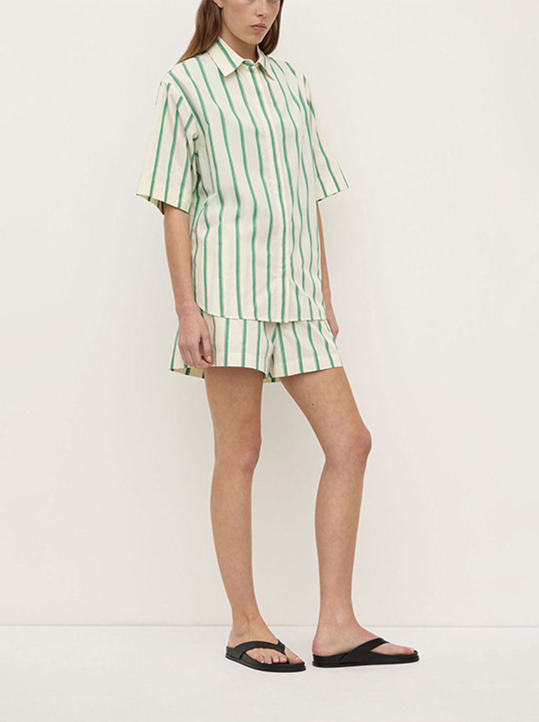 Assembly - Agnes Stripe Short Sleeve Shirt - Butter / Bright Green