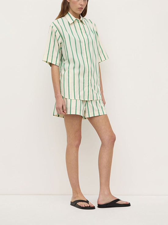 Assembly - Agnes Stripe Short Sleeve Shirt - Butter / Bright Green