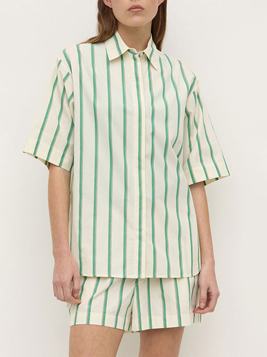 Assembly - Agnes Stripe Short Sleeve Shirt - Butter / Bright Green