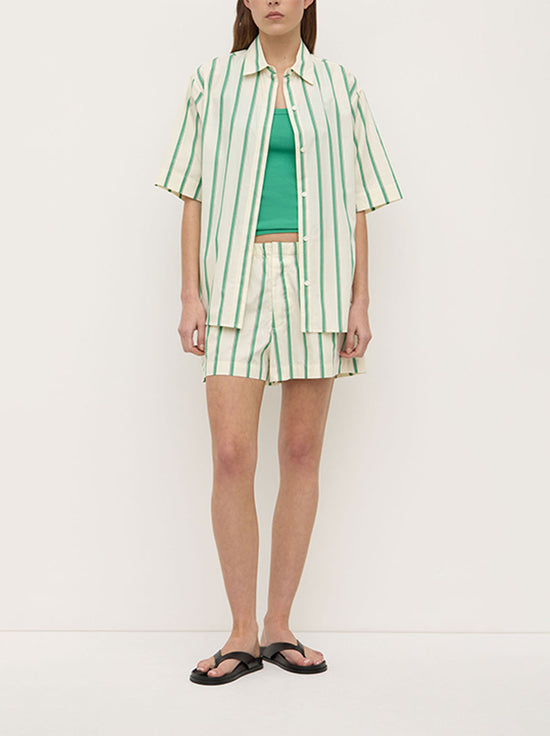 Assembly - Agnes Stripe Short Sleeve Shirt - Butter / Bright Green