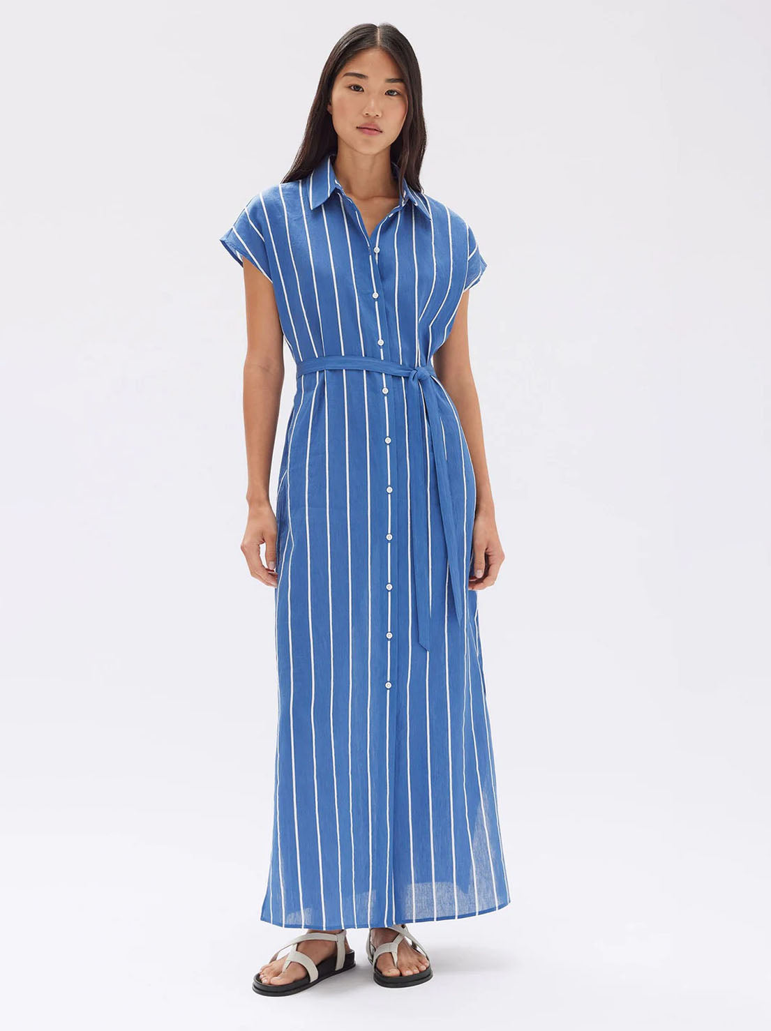 Assembly - Ayla Stripe Shirt Dress - Royal/White