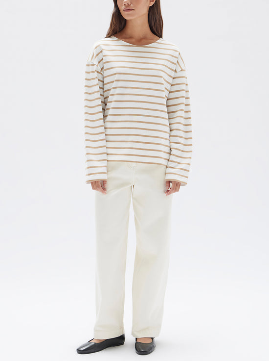 Assembly - Bateau Long Sleeve Tee - Tan/White Stripe