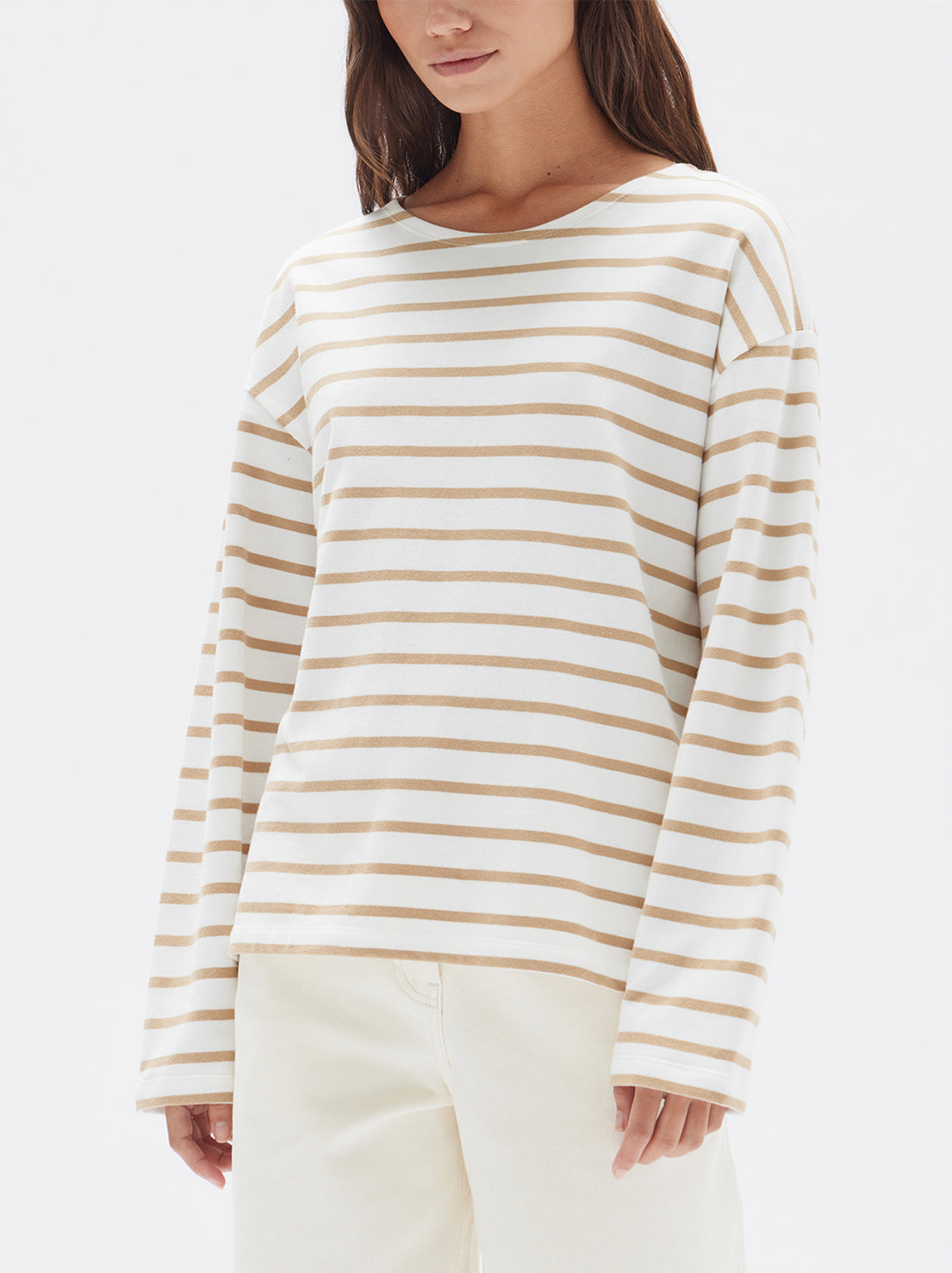 Assembly - Bateau Long Sleeve Tee - Tan/White Stripe