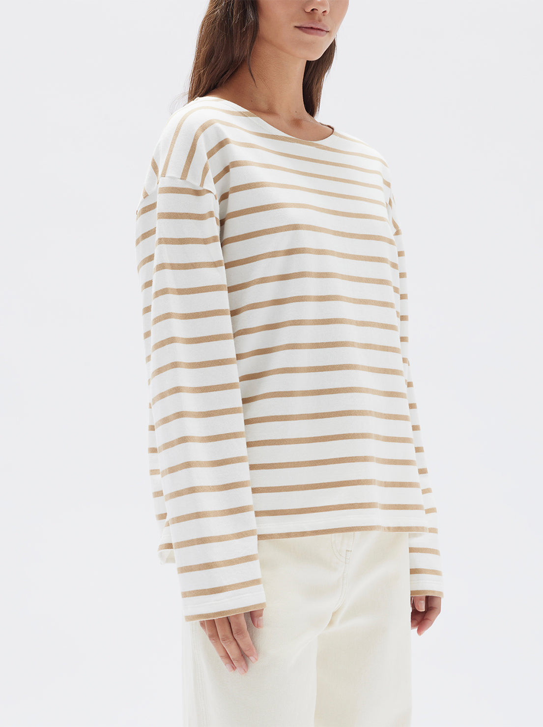 Assembly - Bateau Long Sleeve Tee - Tan/White Stripe