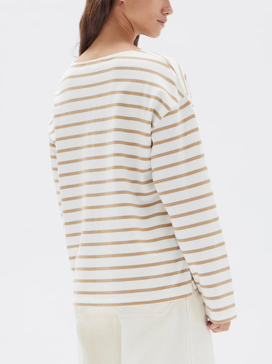 Assembly - Bateau Long Sleeve Tee - Tan/White Stripe