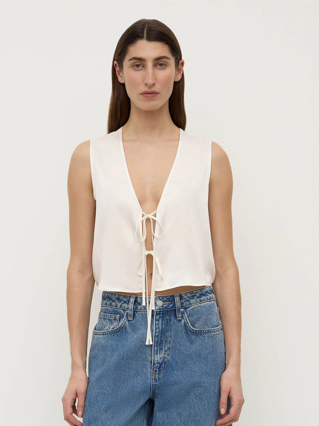 Assembly - Beal Silk Tie Front Top - Antique White