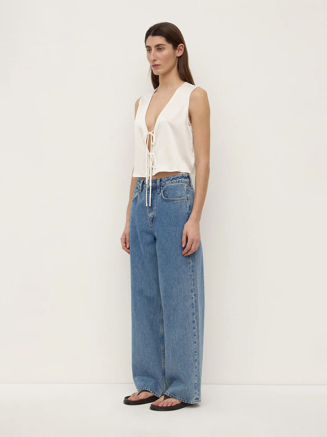 Assembly - Beal Silk Tie Front Top - Antique White