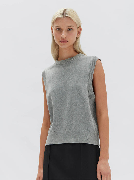 Assembly - Ember Relaxed Knit Cotton Vest - Grey Marle