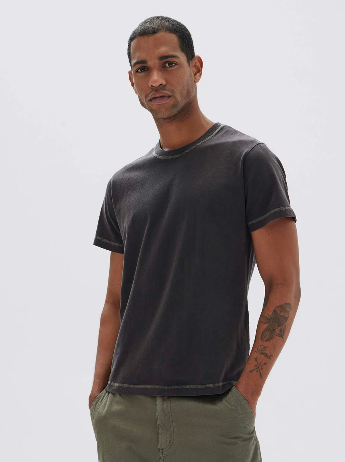 Assembly - Evan Contrast Stitch Short Sleeve Tee - Washed Black