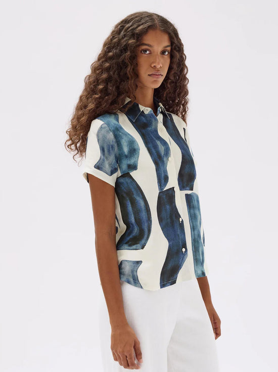 Assembly - Glaze Print Linen Silk Short Sleeve Shirt - True Navy