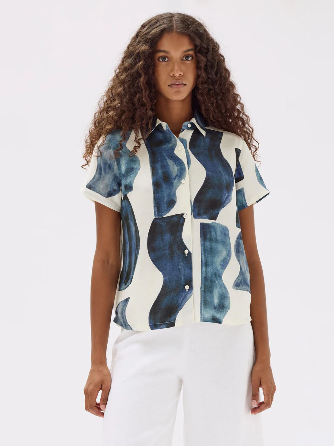 Assembly - Glaze Print Linen Silk Short Sleeve Shirt - True Navy