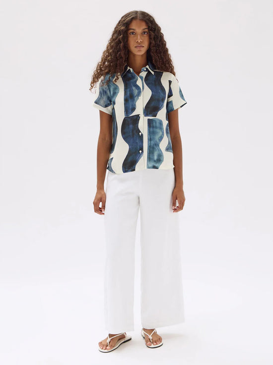 Assembly - Glaze Print Linen Silk Short Sleeve Shirt - True Navy