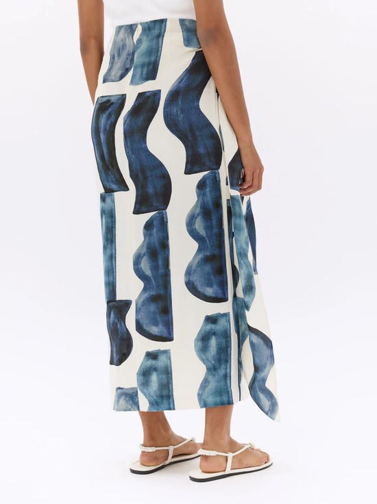 Assembly - Glaze Print Silk Linen Tie Skirt - True Navy