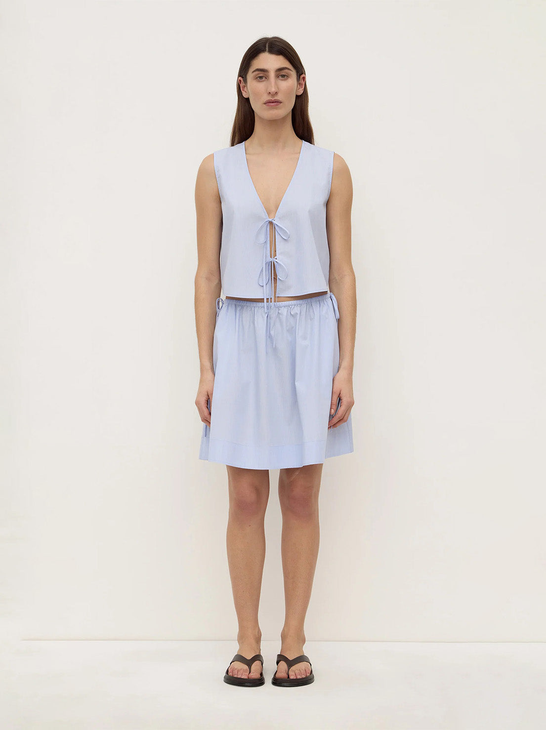 Assembly - Havana Stripe Poplin Tie Front Top - Blue/White Stripe