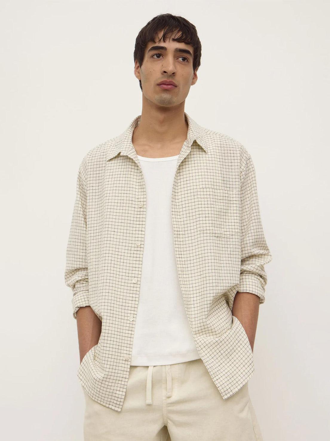 Assembly - Jasper Check Long Sleeve Shirt - Cream / Black Check